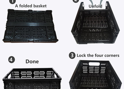 KINGSUSLAY 20L Foldable Plastic Storage Crates Black – 4 Pack