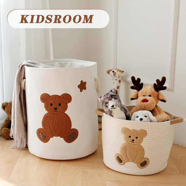 INough XL Laundry Basket 58L Bear Design – Foldable Clothes Hamper Storage
