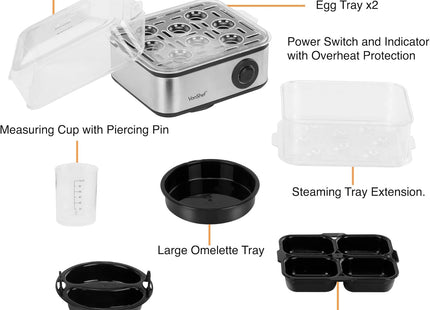 VonShef 3-in-1 Egg Boiler, Poacher & Omelette Maker – Stainless Steel 500W