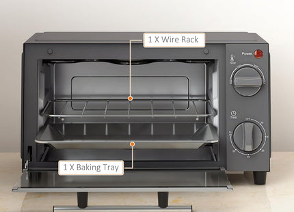 HOMCOM 9L Mini Oven – Compact Countertop Electric Grill & Toaster Oven, 750W Grey
