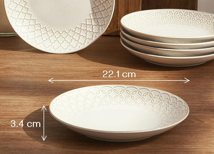 DOWAN 6 Piece Side Plate Set 21.5cm – Vintage White Stoneware Salad & Dessert Plates