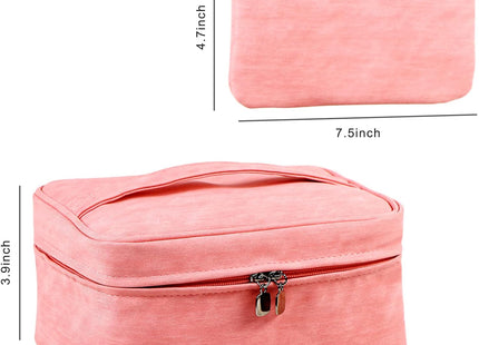 EXERZ Pink PU Makeup Travel Case with Detachable Pouch & Brush Compartments