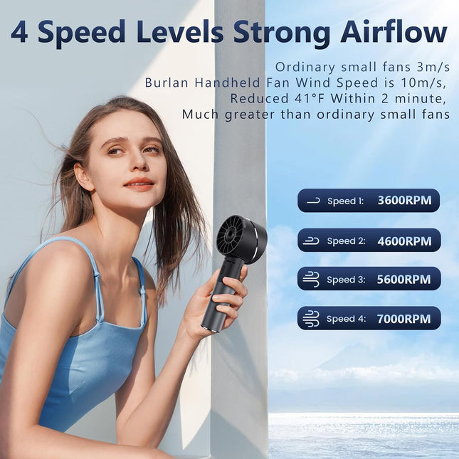 Wastou G3 Mini Handheld Fan 4-Speed 2600mAh USB-C Rechargeable – Black