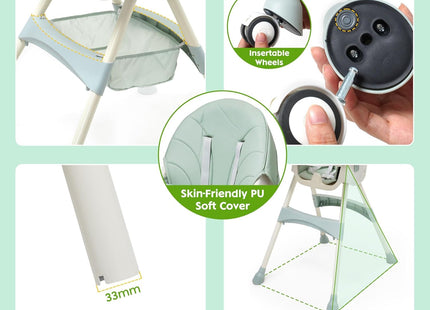 Nukdey 5-in-1 Convertible Baby High Chair Green – Folding Adjustable Feeding Chair