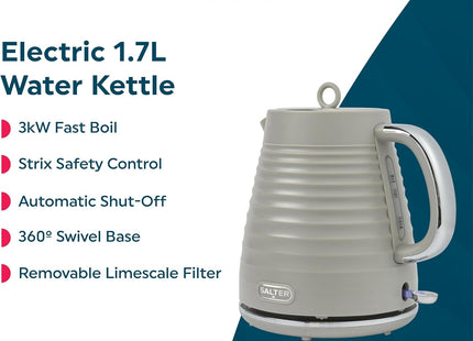 Salter Ripple Rapid Boil Kettle – 1.7L Electric 3kW Kettle, Taupe Textured Design