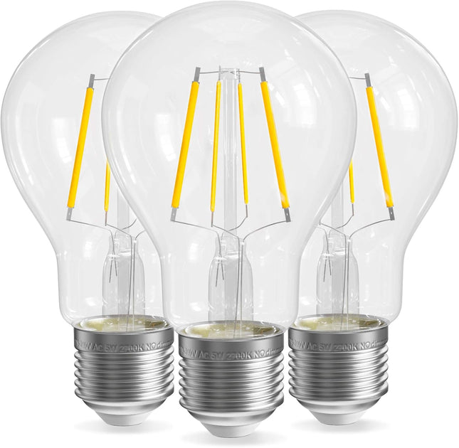 QNINE E27 LED Edison Filament Bulbs 5W 500lm Warm White 2700K – 3 Pack