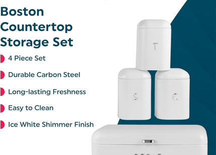 Salter Boston 4-Piece Countertop Set – Bread Bin & Canisters, Ice White