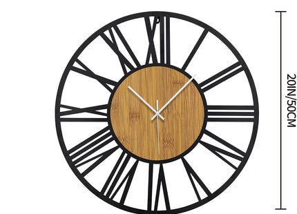 HAITANG 20-Inch Large Silent Wall Clock – 50cm Roman Numeral Retro Wood & Metal Design