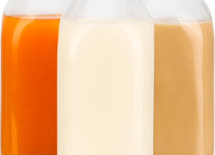 BELLE VOUS Glass Milk Bottles with Airtight Lids 1L Reusable Storage Bottles 3 Pack