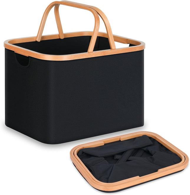 efluky 43L Foldable Laundry Basket & Storage Hamper with Bamboo Handles
