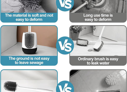 MEKEET Silicone Toilet Brush & Holder Set with Soft Bristle Brush – Black/White