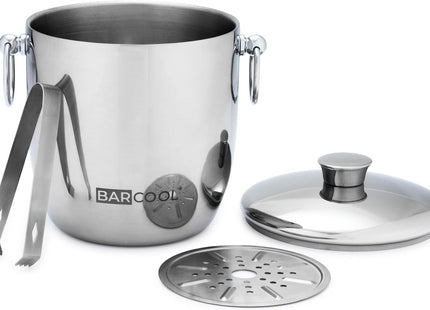 Barcool 3L Double-Walled Stainless Steel Ice Bucket with Lid & Tongs