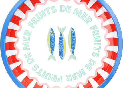 Talking Tables Large Round Serving Tray 30cm – Sardine Fish Design Multicolour Tin Tray