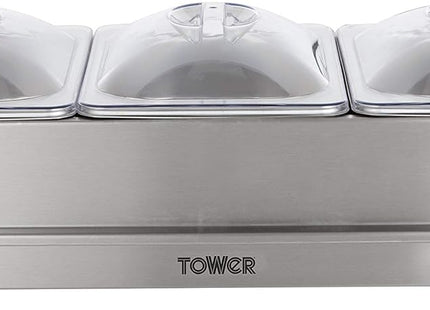 Tower Three Tray Buffet Server & Plate Warmer – 3 x 1.5L, Stainless Steel