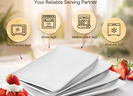 Flexzion 10" White Rectangular Serving Platters – Set of 4 Ceramic Plates