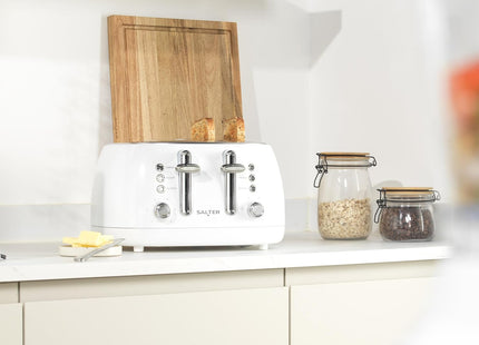 Salter Boston 4-Slice Toaster – Wide Slots, 6 Browning Levels, Ice White