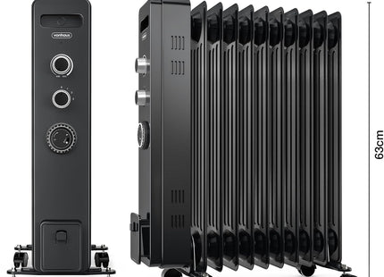 VonHaus 11 Fin Oil Filled Radiator with Timer – 2500W Electric Heater, Black