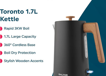 Salter Toronto Electric Kettle – 1.7L Rapid Boil 3kW, Matt Black - Used