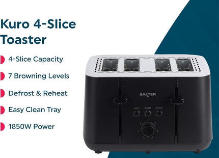 Salter Kuro 4 Slice Toaster – 1850W with 7 Browning Levels & Wide Slots