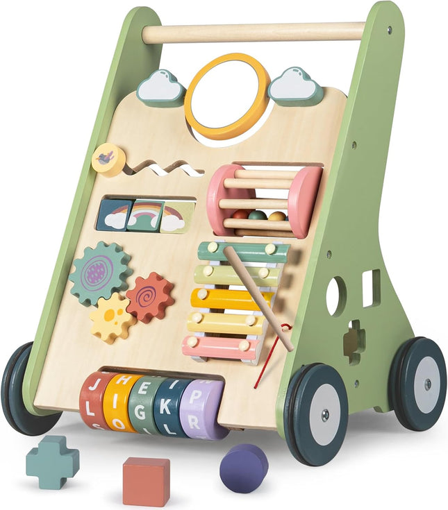 Bautia Wooden Baby Walker & Activity Centre – 10-in-1 Push Along Toy