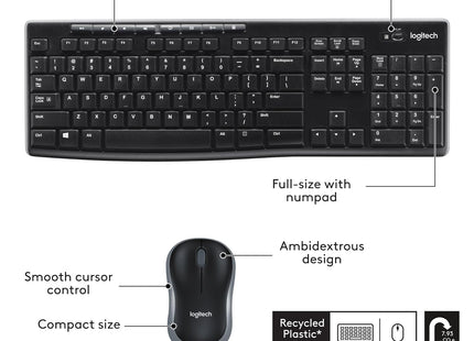 Logitech MK270 Wireless Keyboard and Mouse Combo – UK QWERTY Full Size Set