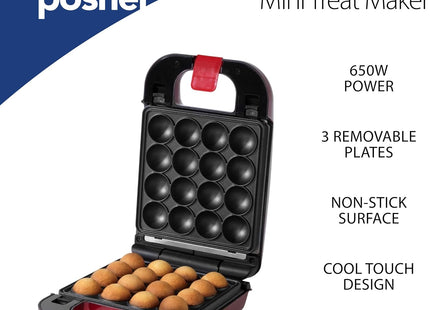 Giles & Posner 3-in-1 Mini Treat Maker – Doughnuts, Cake Pops & Waffles, 650W