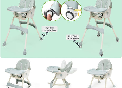 Nukdey 5-in-1 Convertible Baby High Chair Green – Folding Adjustable Feeding Chair