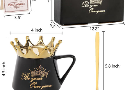 Hacaroa 350ml Crown Ceramic Coffee Mugs with Lids & Spoons – 2 Pack