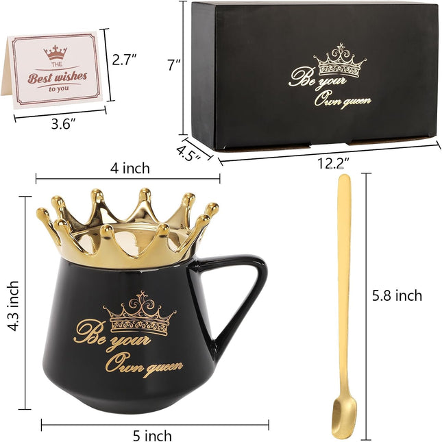 Hacaroa 350ml Crown Ceramic Coffee Mugs with Lids & Spoons – 2 Pack