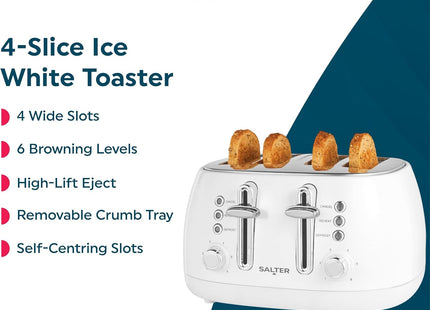 Salter Boston 4-Slice Toaster – Wide Slots, 6 Browning Levels, Ice White