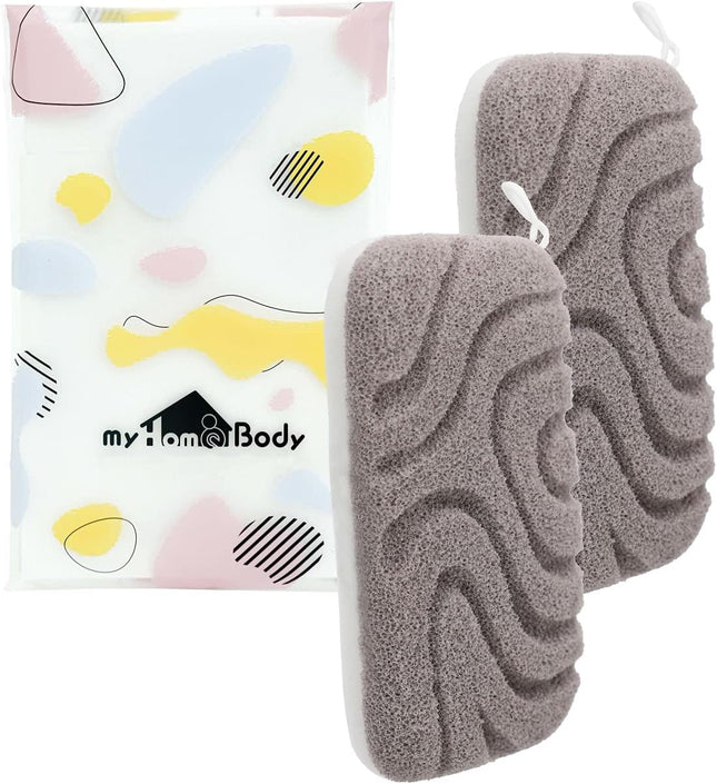 myHomeBody Dual-Texture Exfoliating Shower Sponge 2 Pack – Grey & White