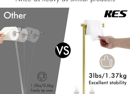 KES Freestanding Toilet Roll Holder with Marble Base SUS304 Stainless Steel Brushed Gold