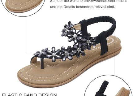 ZOEREA Women's Bohemian T-Strap Flat Sandals Black – UK 3.5