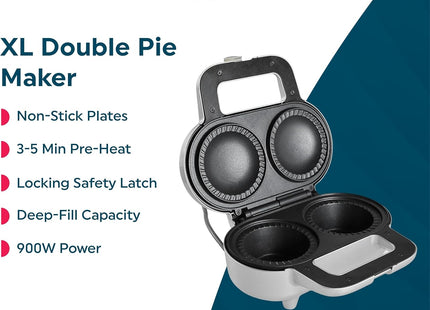Salter XL Double Pie Maker 900W – Twin Deep Fill Non-Stick Pie Machine with Locking Latch