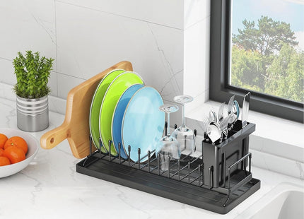 Compact Dish Drying Rack with Drainboard – Rustproof Kitchen Counter Dish Drainer