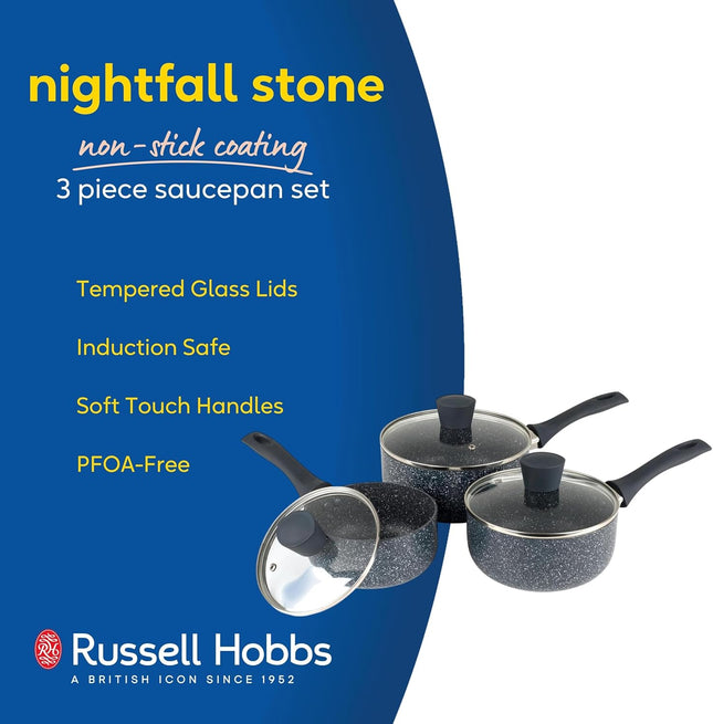 Russell Hobbs Nightfall Stone 3-Piece Saucepan Set – 16/18/20cm