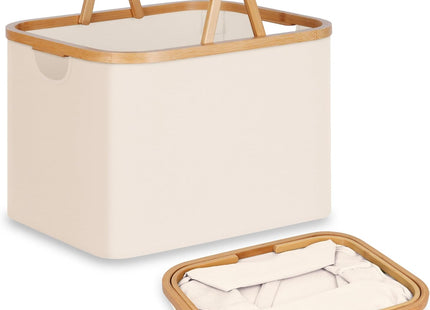 efluky 43L Foldable Laundry Basket & Storage Hamper with Bamboo Handles