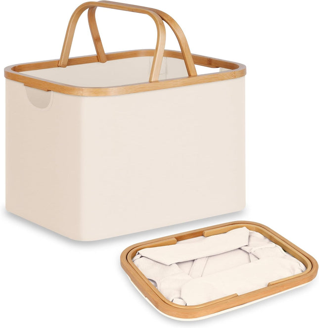 efluky 43L Foldable Laundry Basket & Storage Hamper with Bamboo Handles
