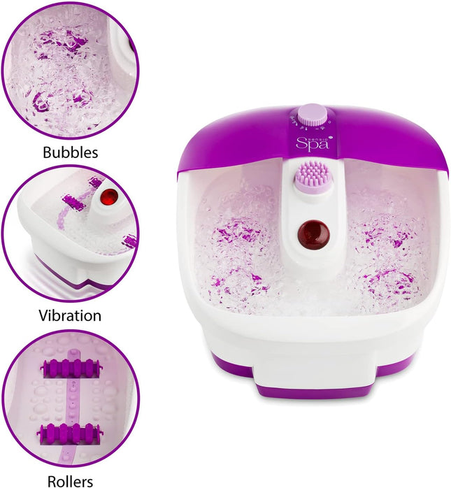 Sensio Spa Heated Foot Spa Massager with Bubbles, Red Light Therapy & Massage Rollers