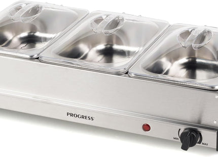 Progress 3 Pan Electric Buffet Server & Food Warmer Tray 4.5L – Silver