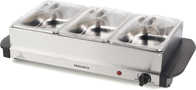 Progress 3 Pan Electric Buffet Server & Food Warmer Tray 4.5L – Silver