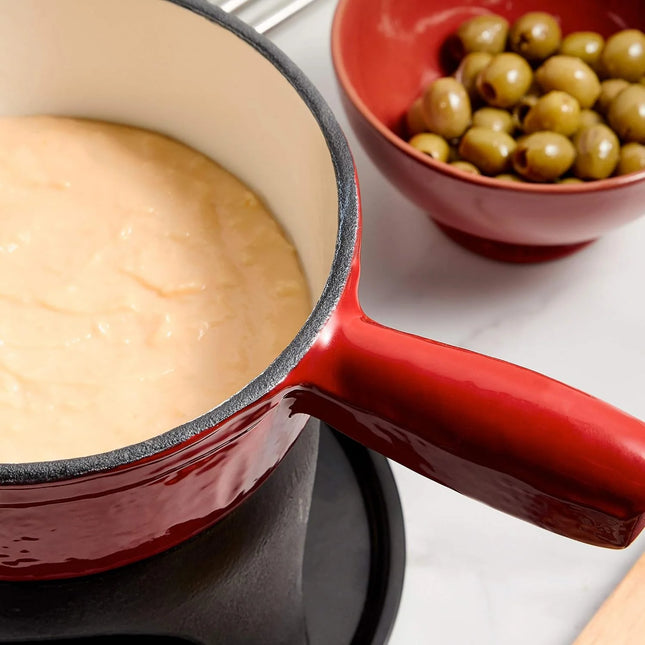 VonShef Red Cast Iron Fondue Set for Cheese & Chocolate, 6 Forks, Burner Included