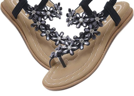 ZOEREA Women's Bohemian T-Strap Flat Sandals Black – UK 3.5