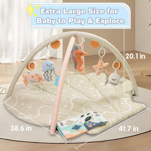 Suihuooo Baby Play Mat Ocean Shell Theme – Sensory Activity Gym for Infants