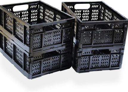 KINGSUSLAY 20L Foldable Plastic Storage Crates Black – 4 Pack
