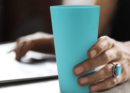 BELLE VOUS 24 Pack Reusable Plastic Cups – 600ml Colourful Party Tumblers