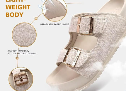 KuaiLu Women's Arch Support Double Buckle Sandals UK 5 – Ivory