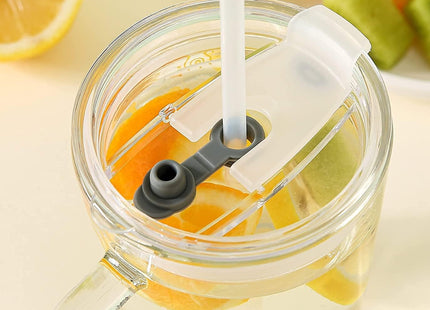 Glass Tumbler with Silicone Straw & Leakproof Lid 350ml Giraffe Drinking Cup