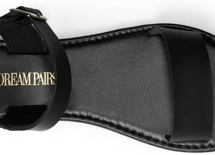 DREAM PAIRS Women's Open Toe Flat Sandals UK Size 7 – All Black