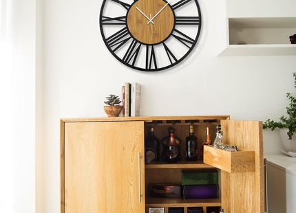 HAITANG 20-Inch Large Silent Wall Clock – 50cm Roman Numeral Retro Wood & Metal Design
